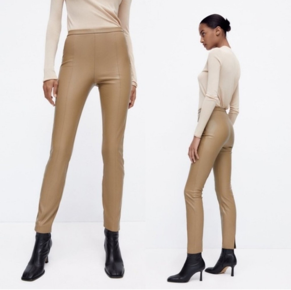 Zara Vegan Leather Legging Pants Size Medium Camel